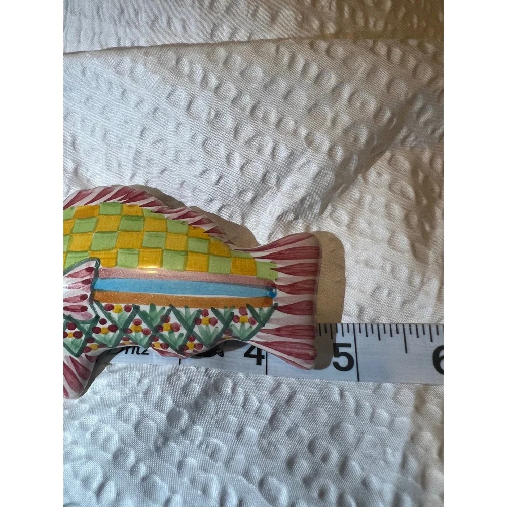 MacKenzie-Childs‎ Ceramic Fish Knob 5in Colorful Checker Pink Pull Handle